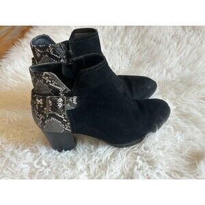 Vionic Boots Women’s 8 Naomi Ankle Bootie Black Leather Snake-Print Zip TVW5613